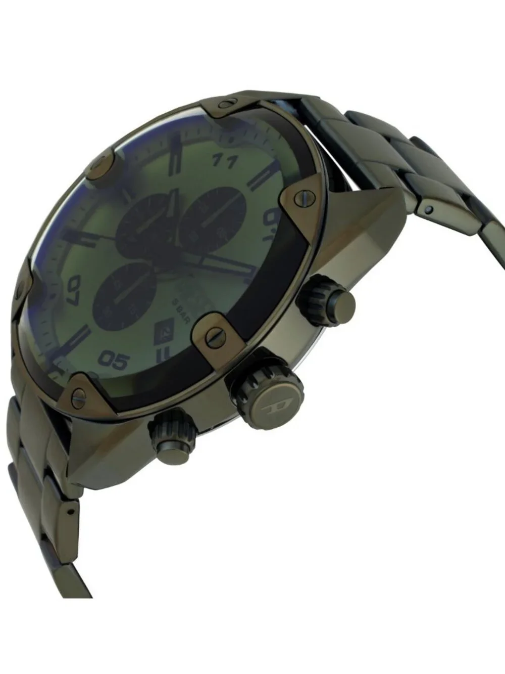 NWT Diesel Spiked Chronograph Quartz Green Dial Men's Watch